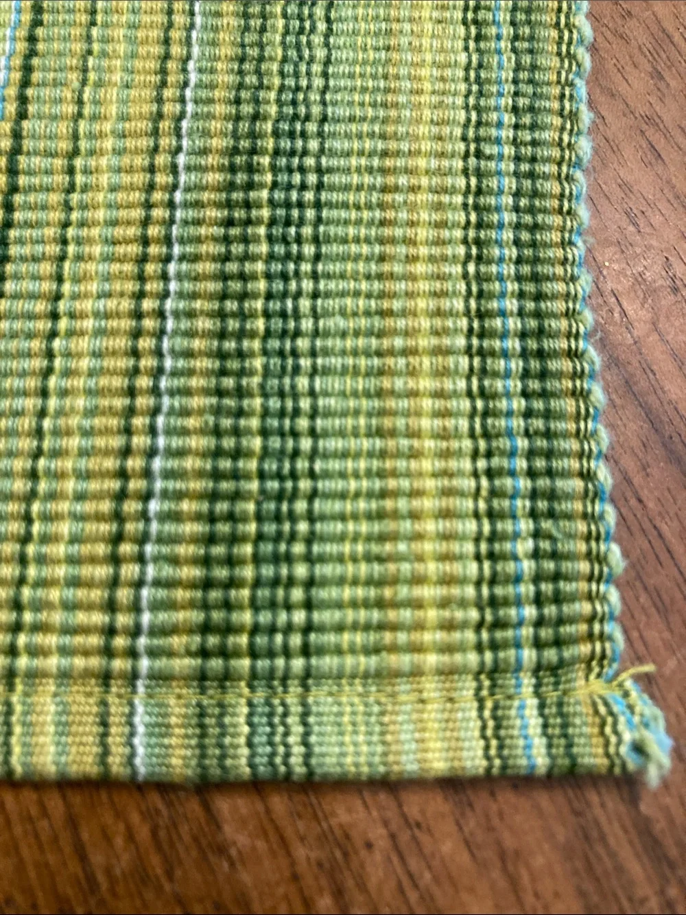 Woven Green Striped Table Runner chartreuse teal home dinning